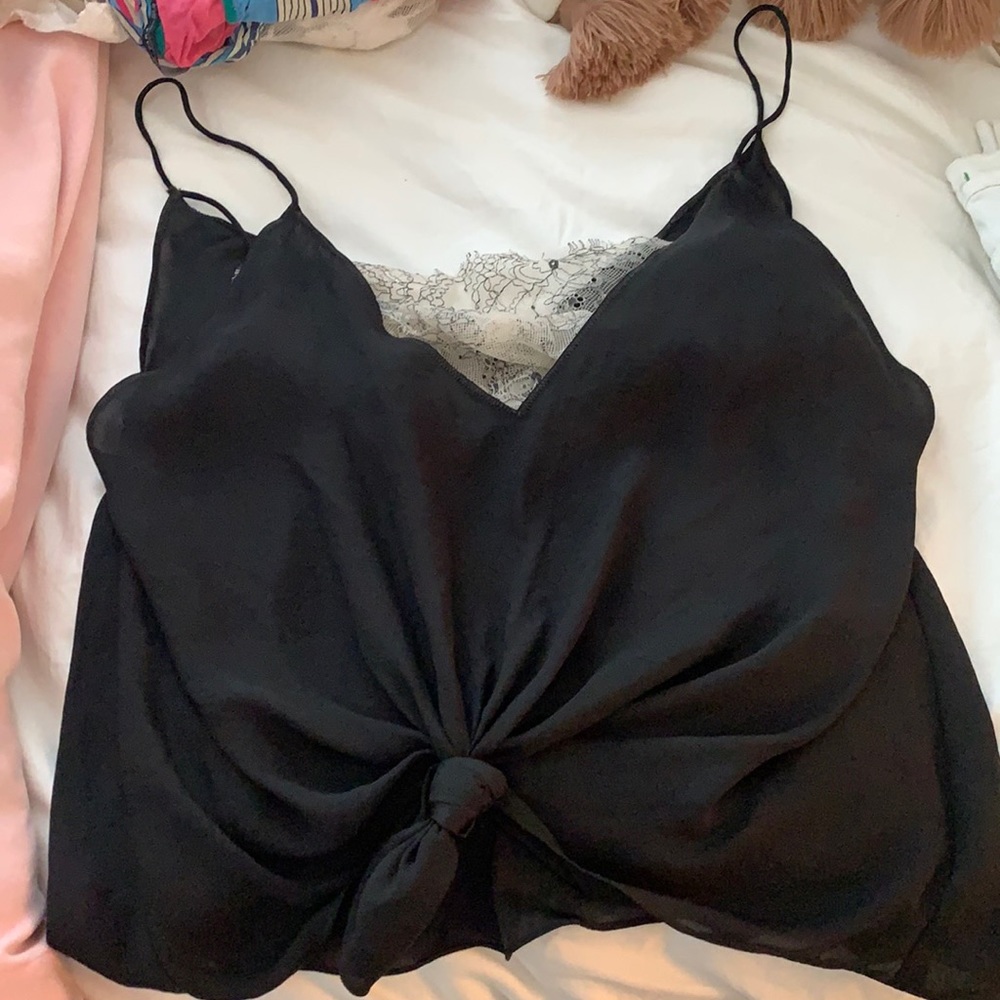 Free People silk top with lace insert